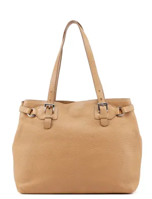 Beige Pebbled Leather Tote Bag