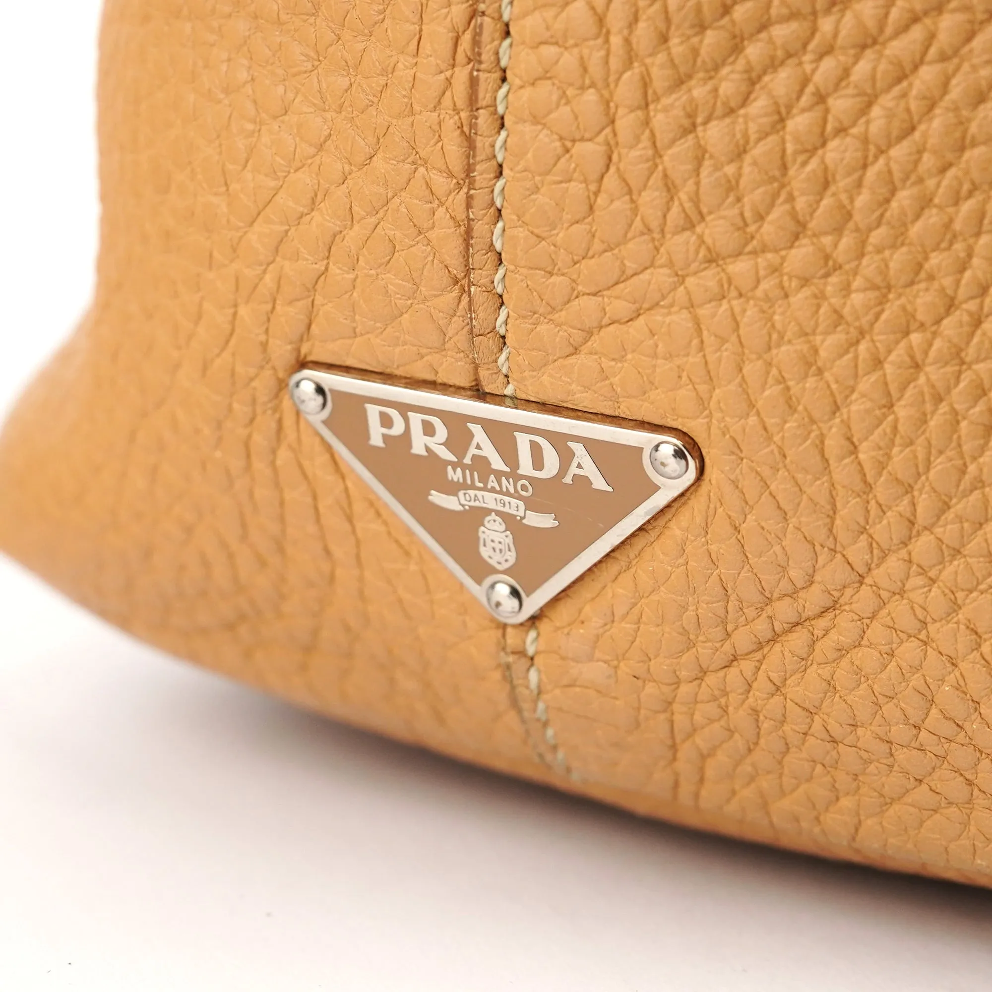 Beige Pebbled Leather Tote Bag
