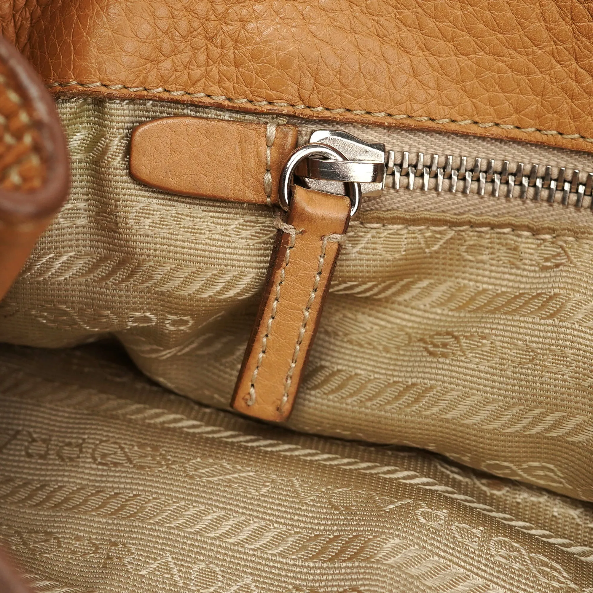 Beige Pebbled Leather Tote Bag