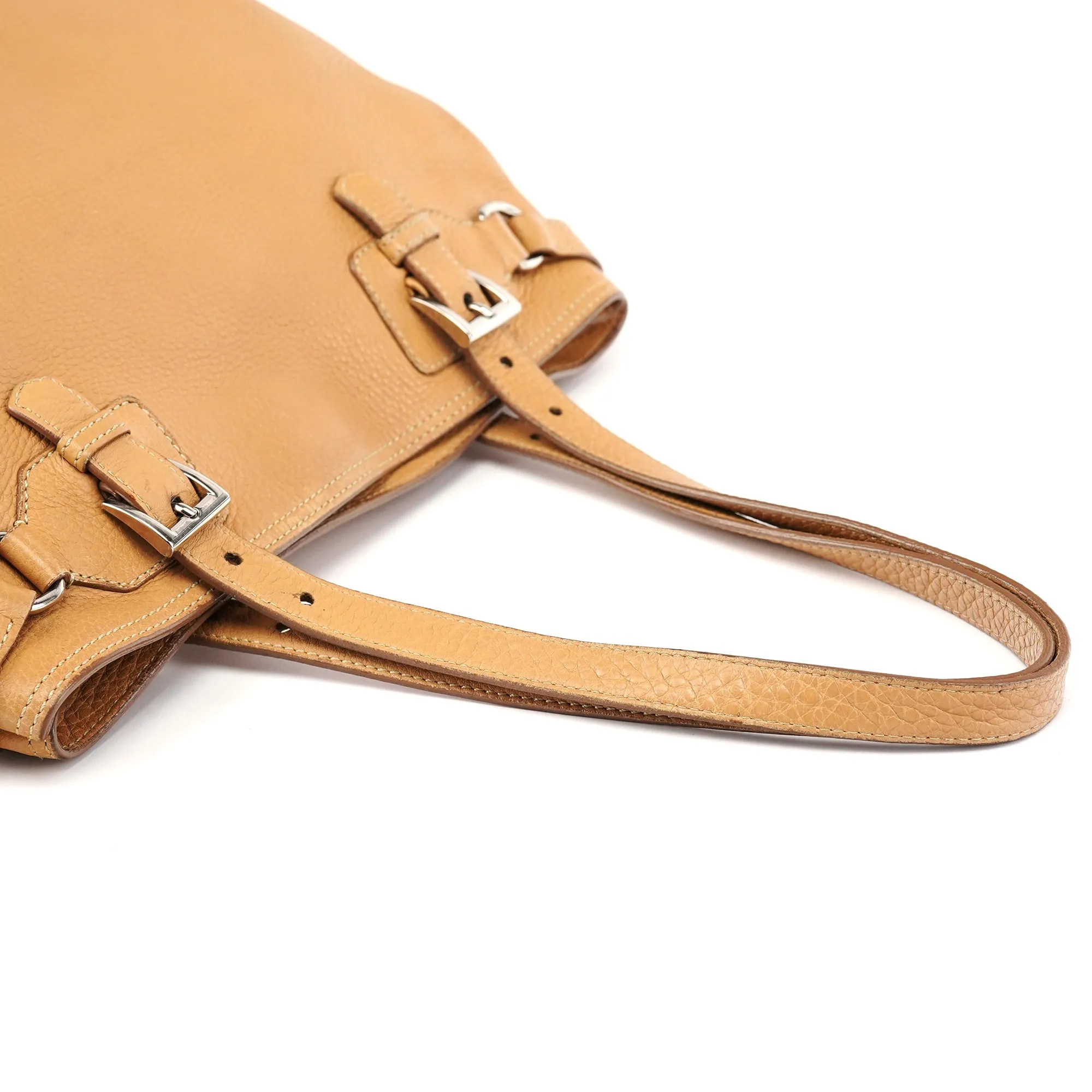 Beige Pebbled Leather Tote Bag