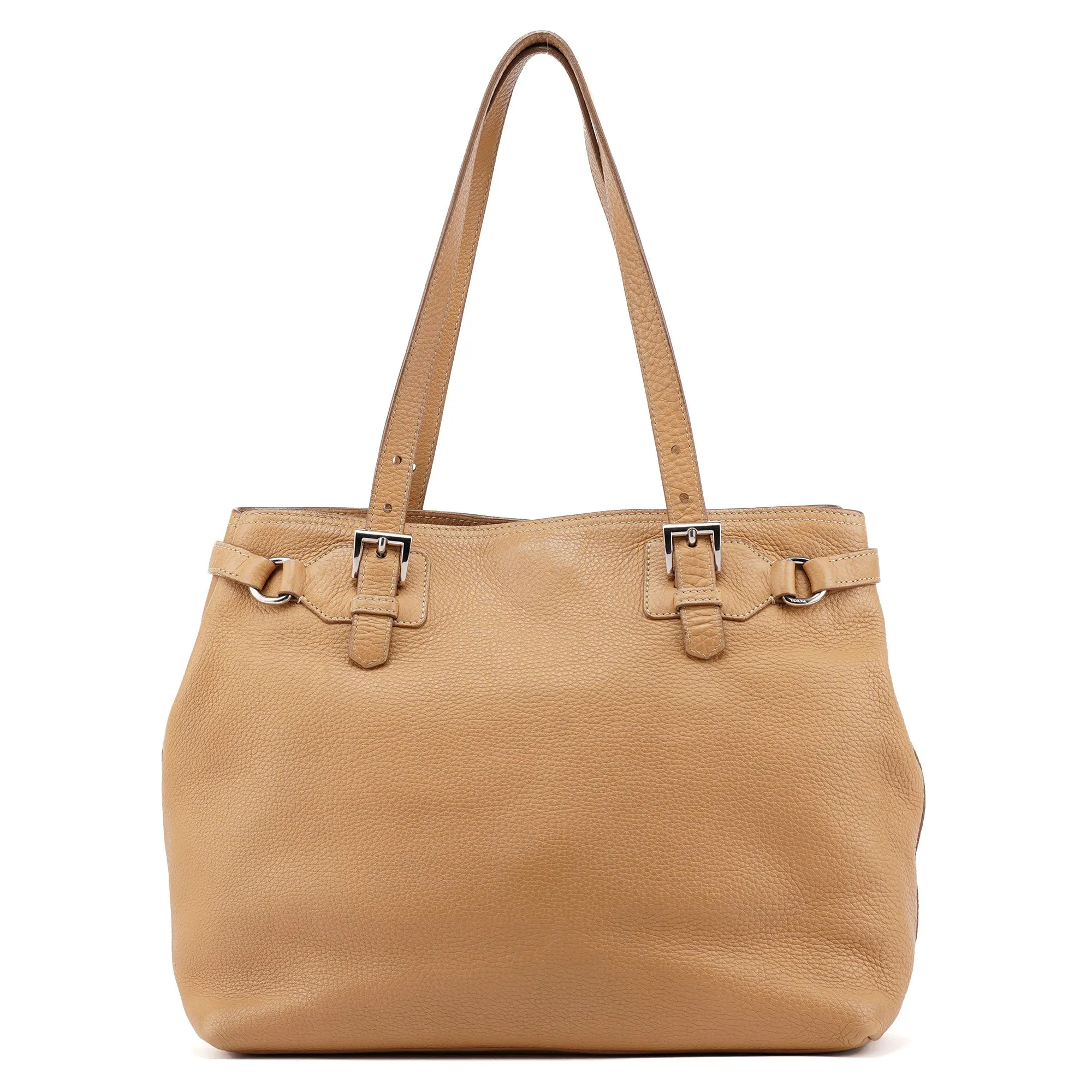 Beige Pebbled Leather Tote Bag