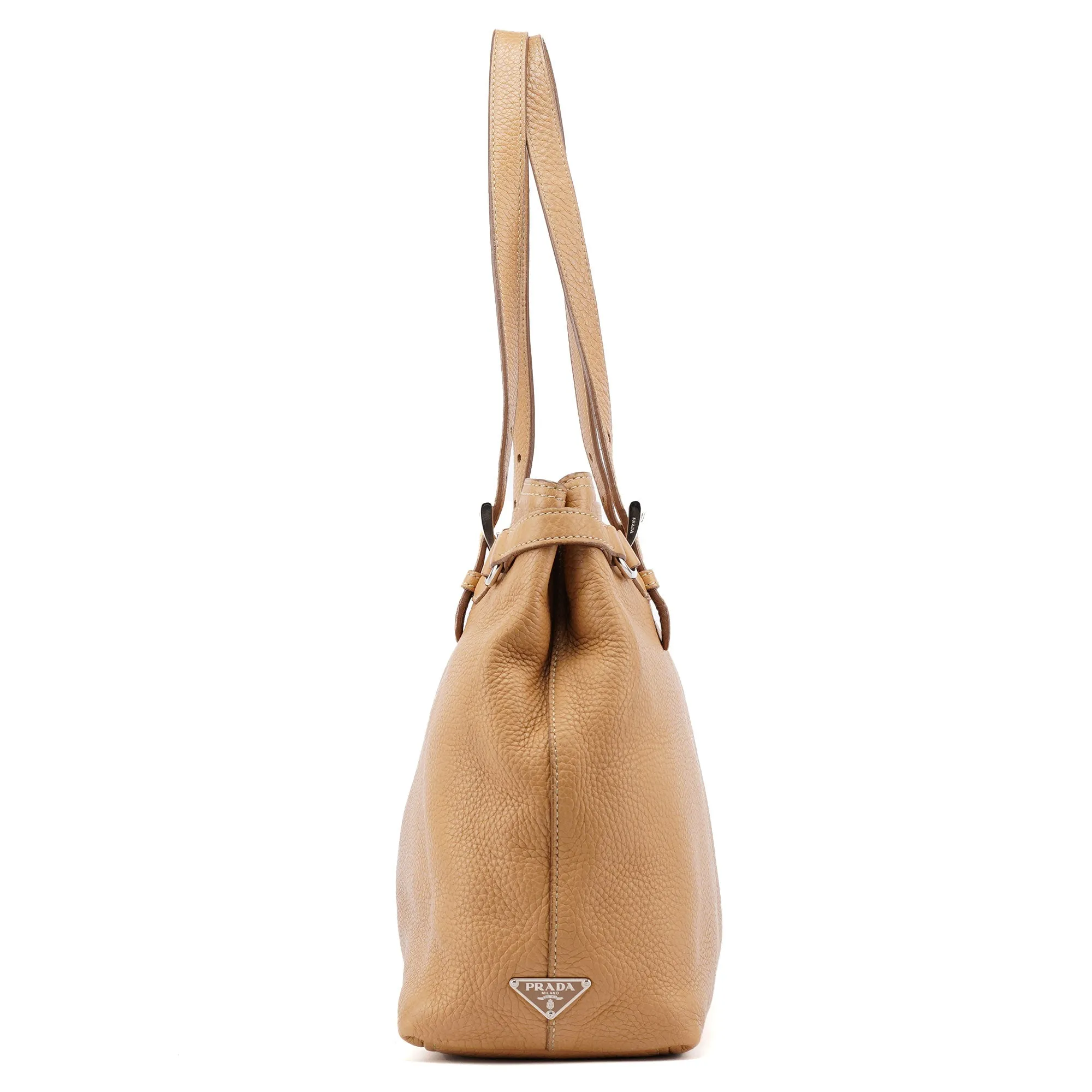 Beige Pebbled Leather Tote Bag