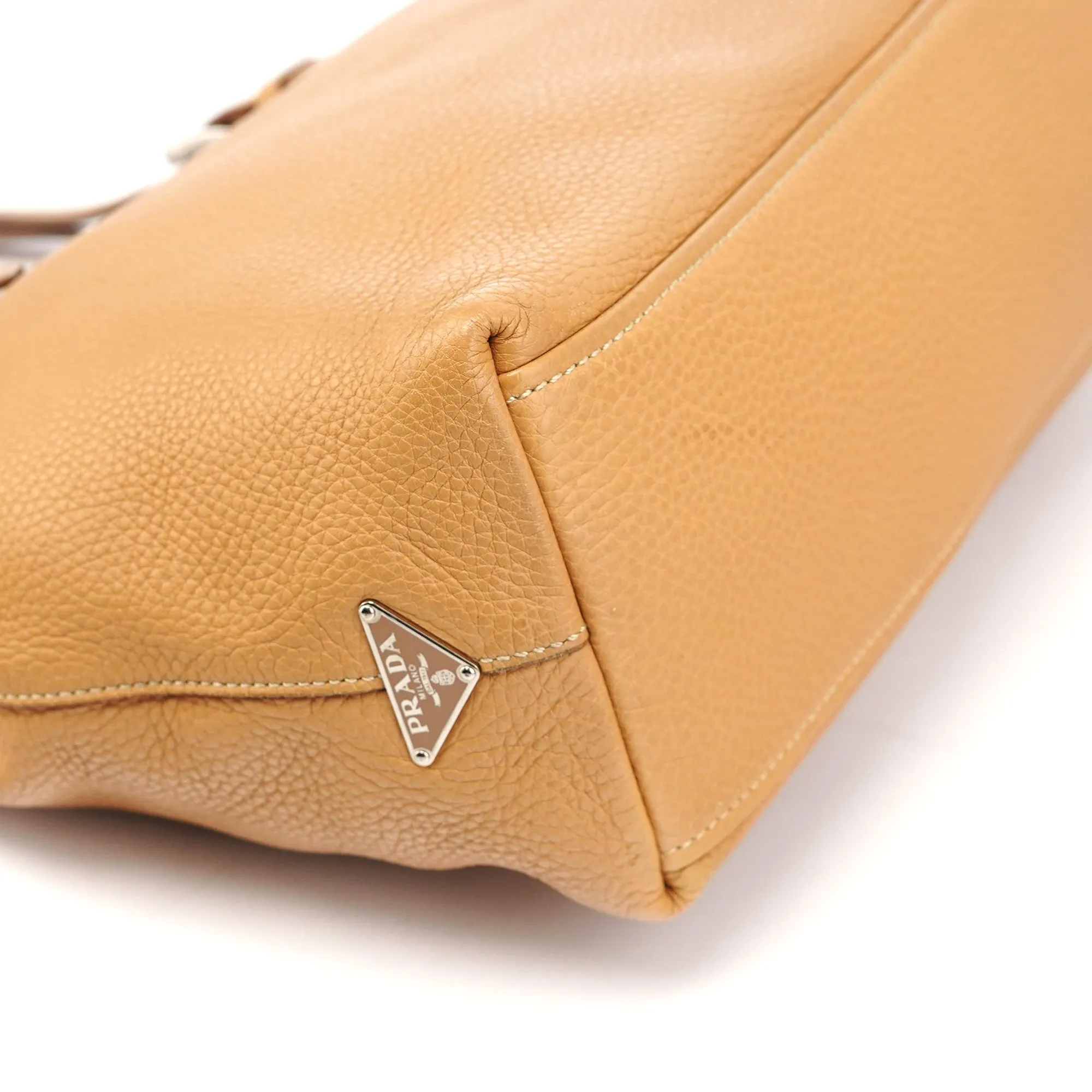 Beige Pebbled Leather Tote Bag
