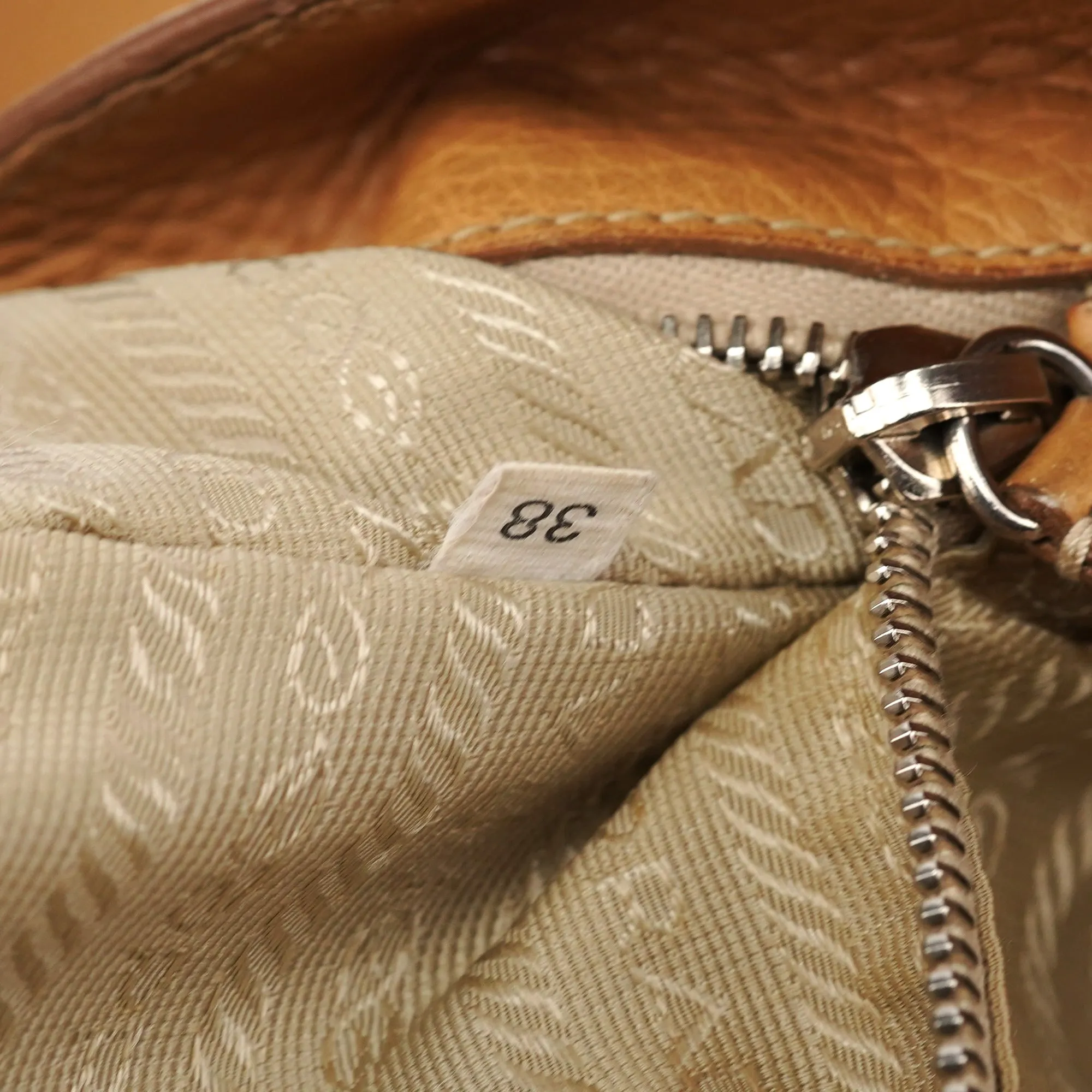 Beige Pebbled Leather Tote Bag