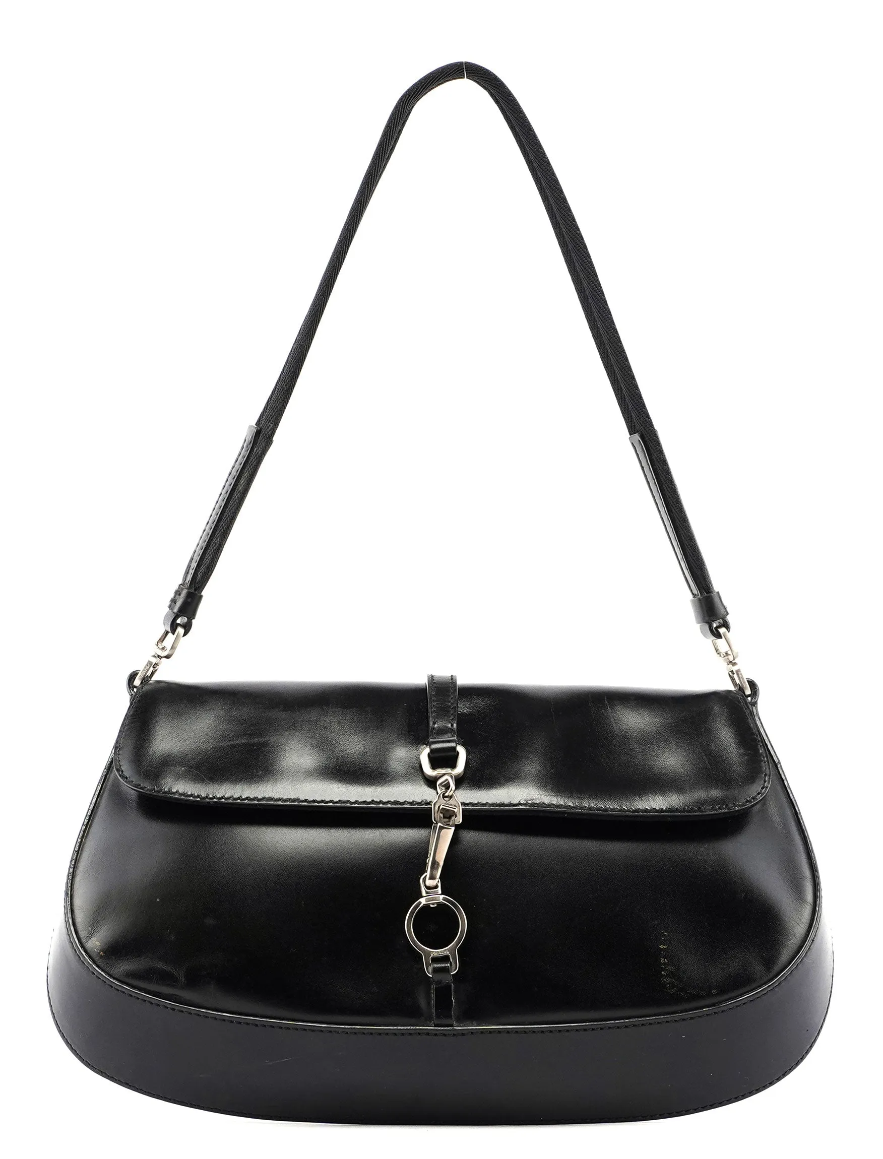 Black Calfskin Cleo Hobo Shoulder Bag