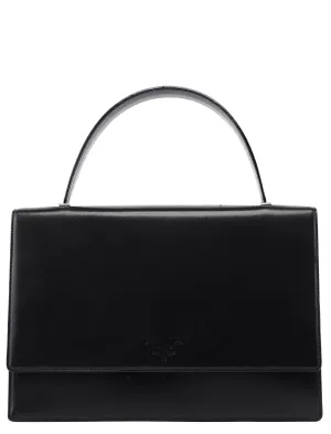 Black Calfskin Flap Top Handle Bag