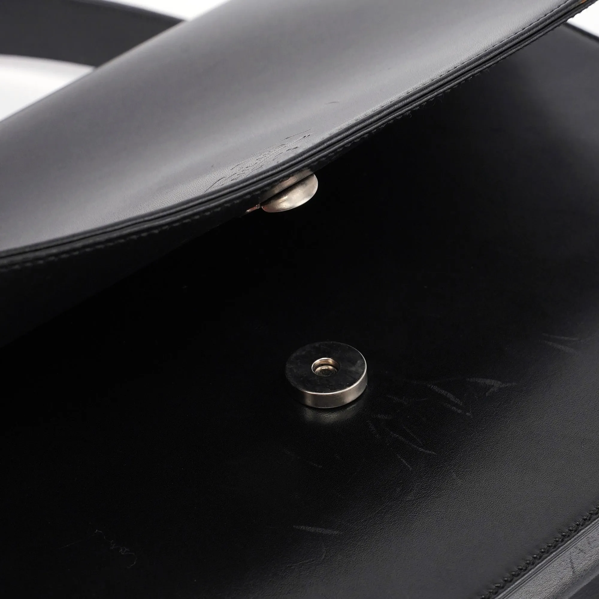 Black Calfskin Flap Top Handle Bag