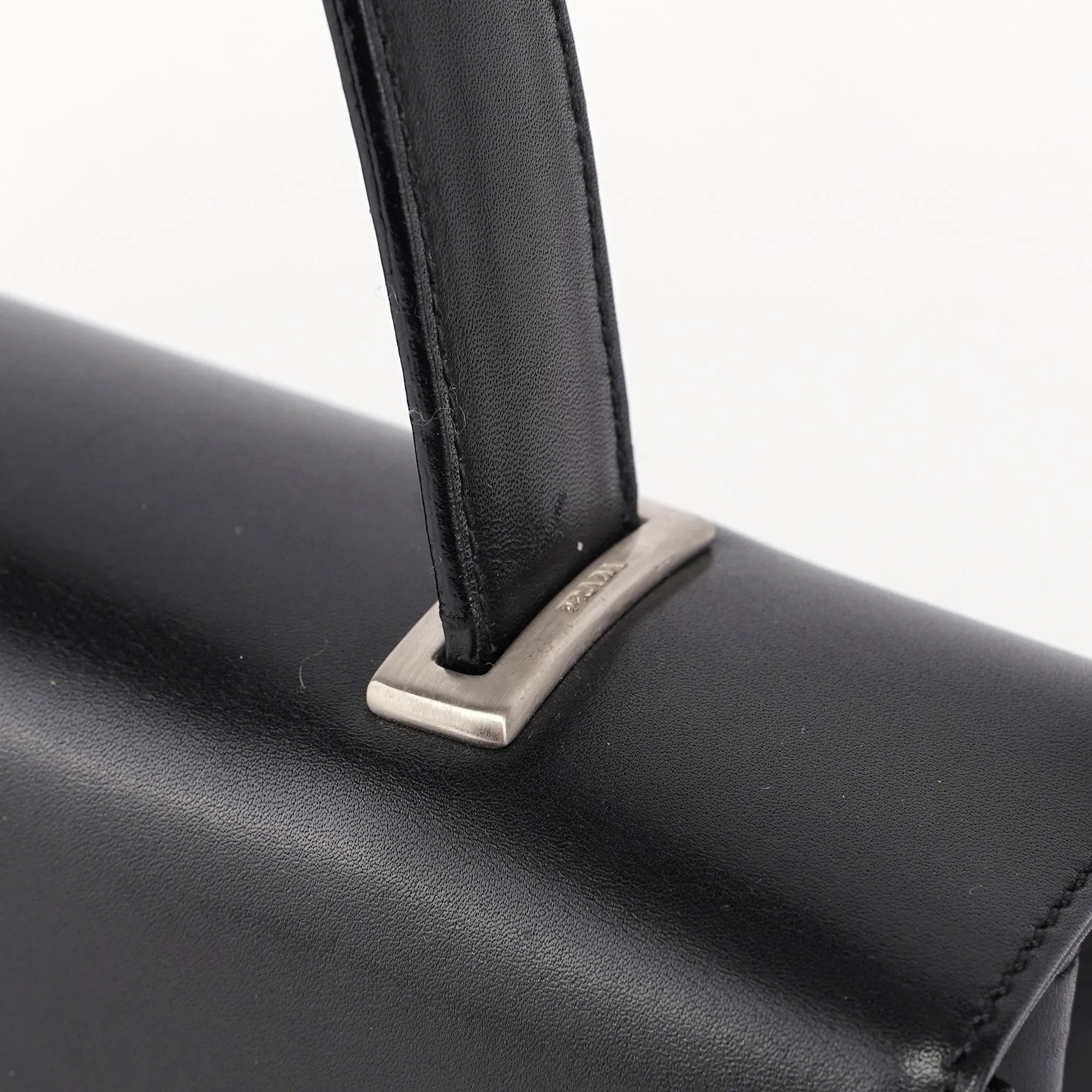 Black Calfskin Flap Top Handle Bag