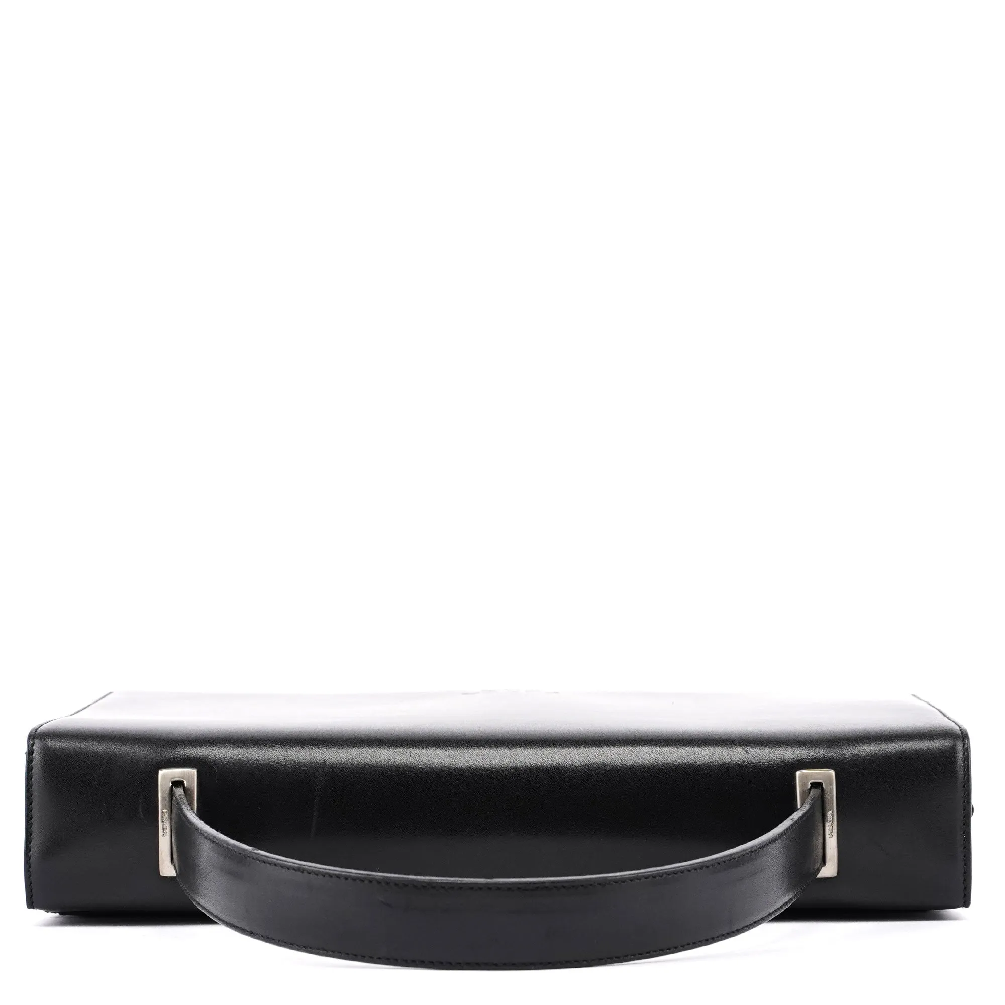 Black Calfskin Flap Top Handle Bag