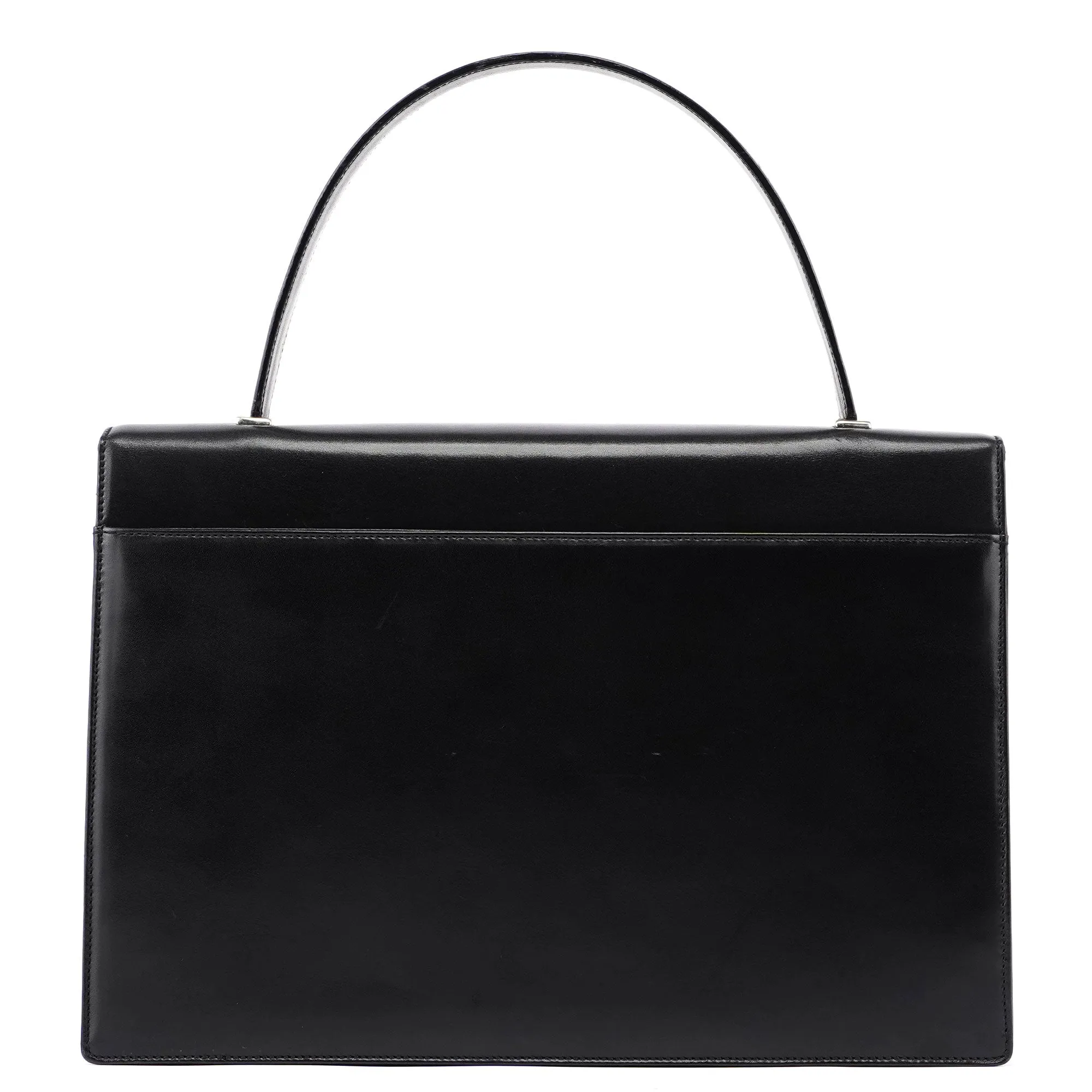 Black Calfskin Flap Top Handle Bag