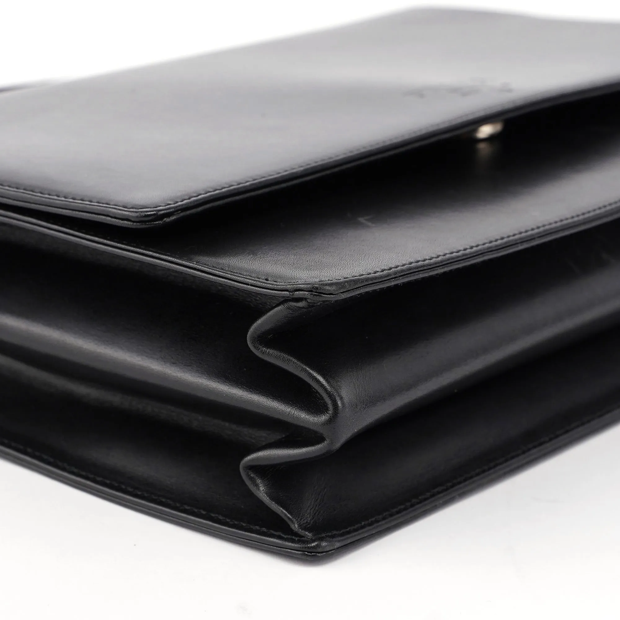 Black Calfskin Flap Top Handle Bag