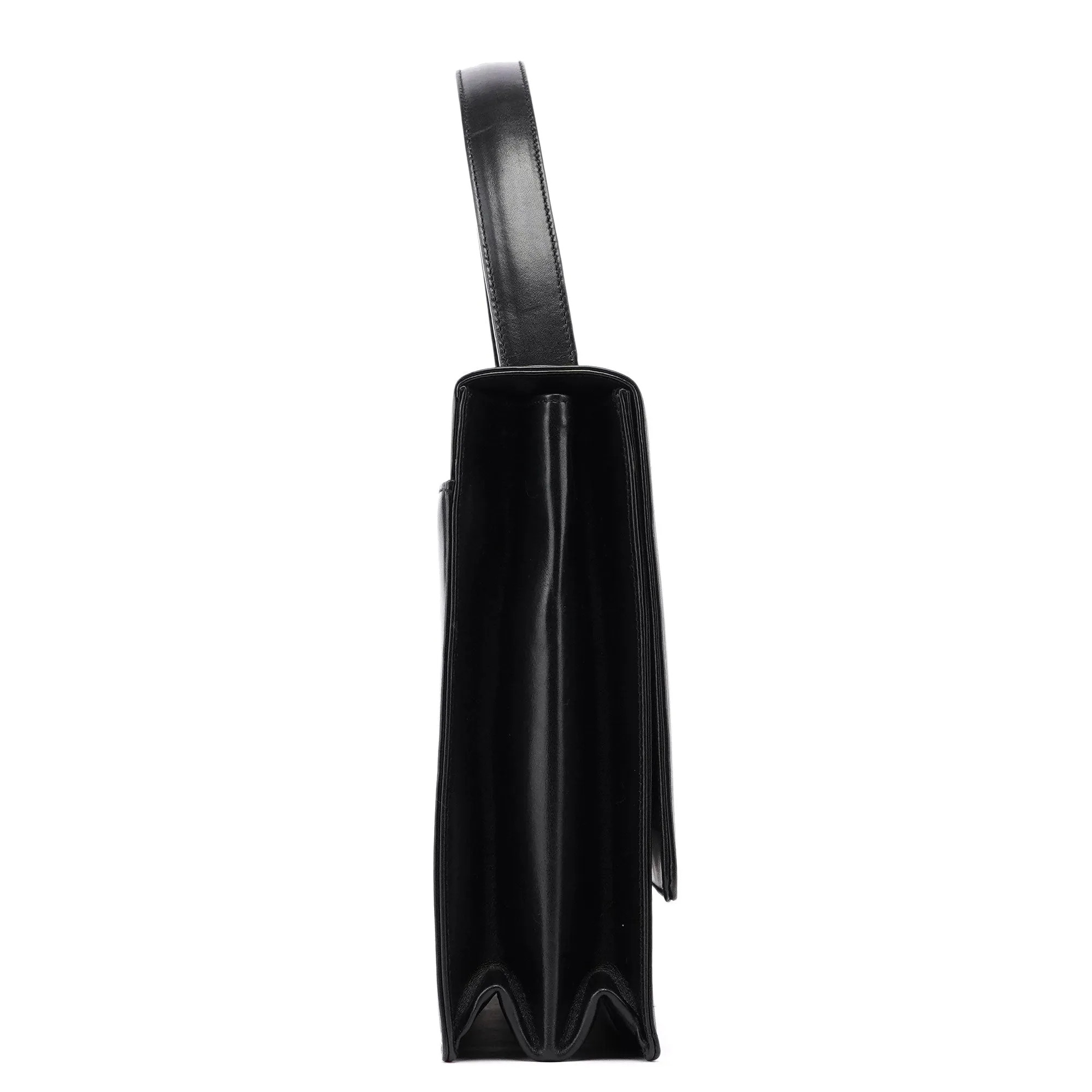 Black Calfskin Flap Top Handle Bag