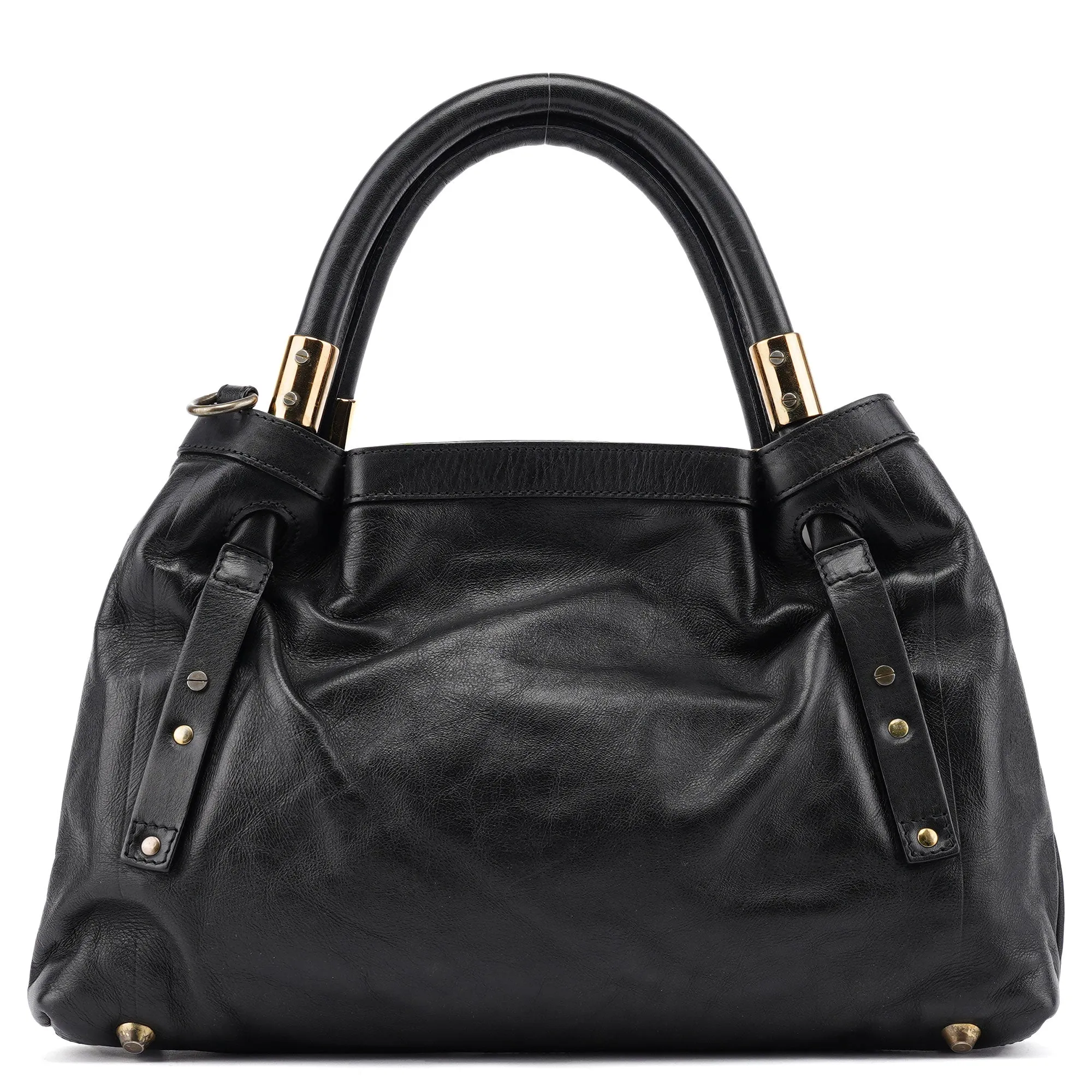 Black Calfskin Leather Tote Bag