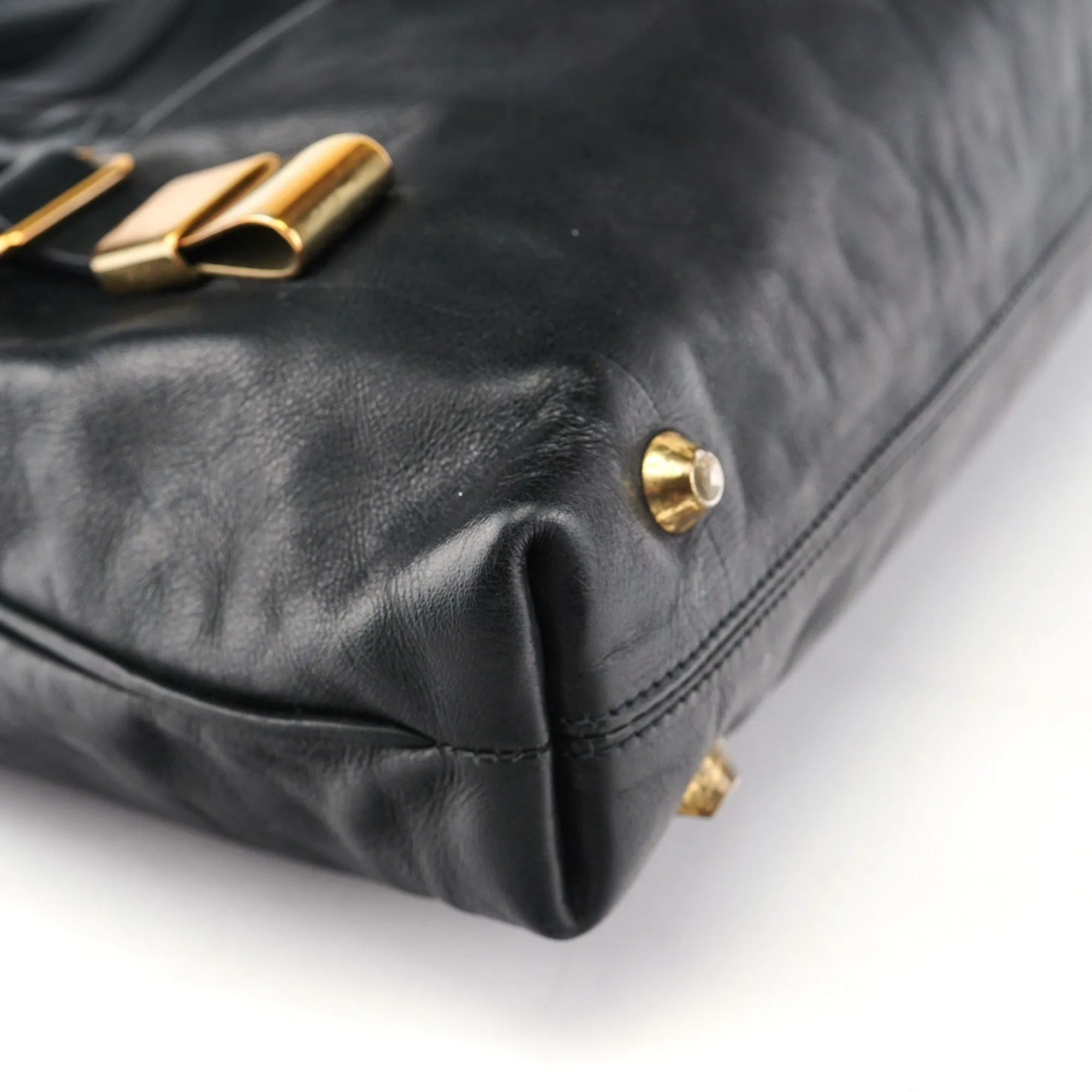 Black Calfskin Leather Tote Bag