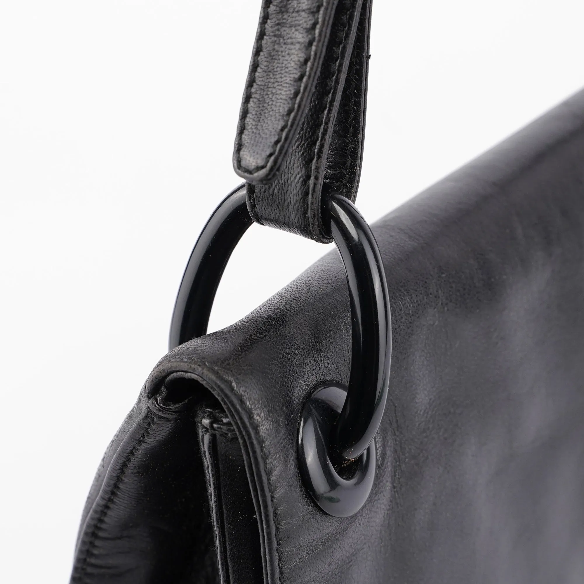 Black Calfskin Plastic Chain Shoulder Bag