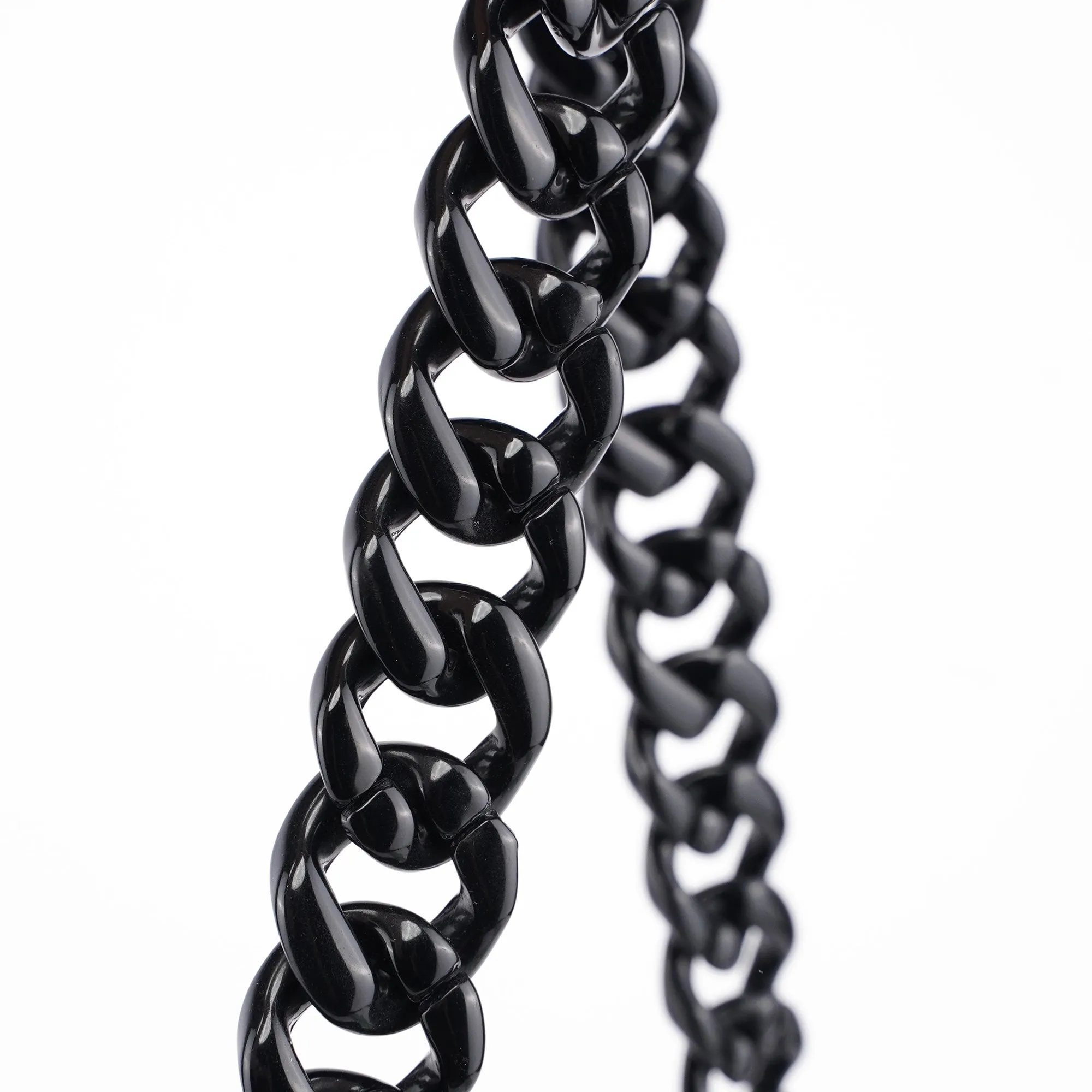Black Calfskin Plastic Chain Shoulder Bag