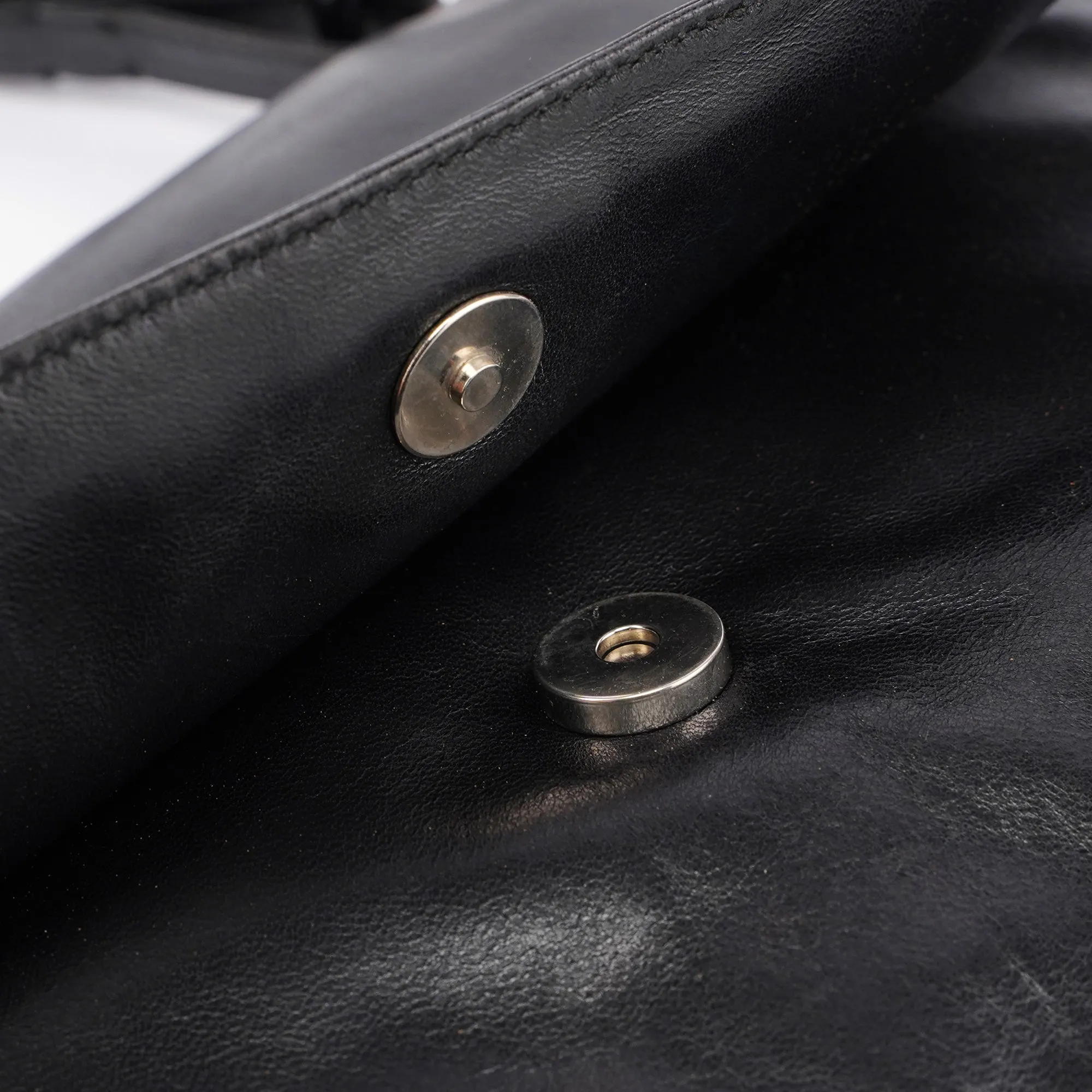 Black Calfskin Plastic Chain Shoulder Bag