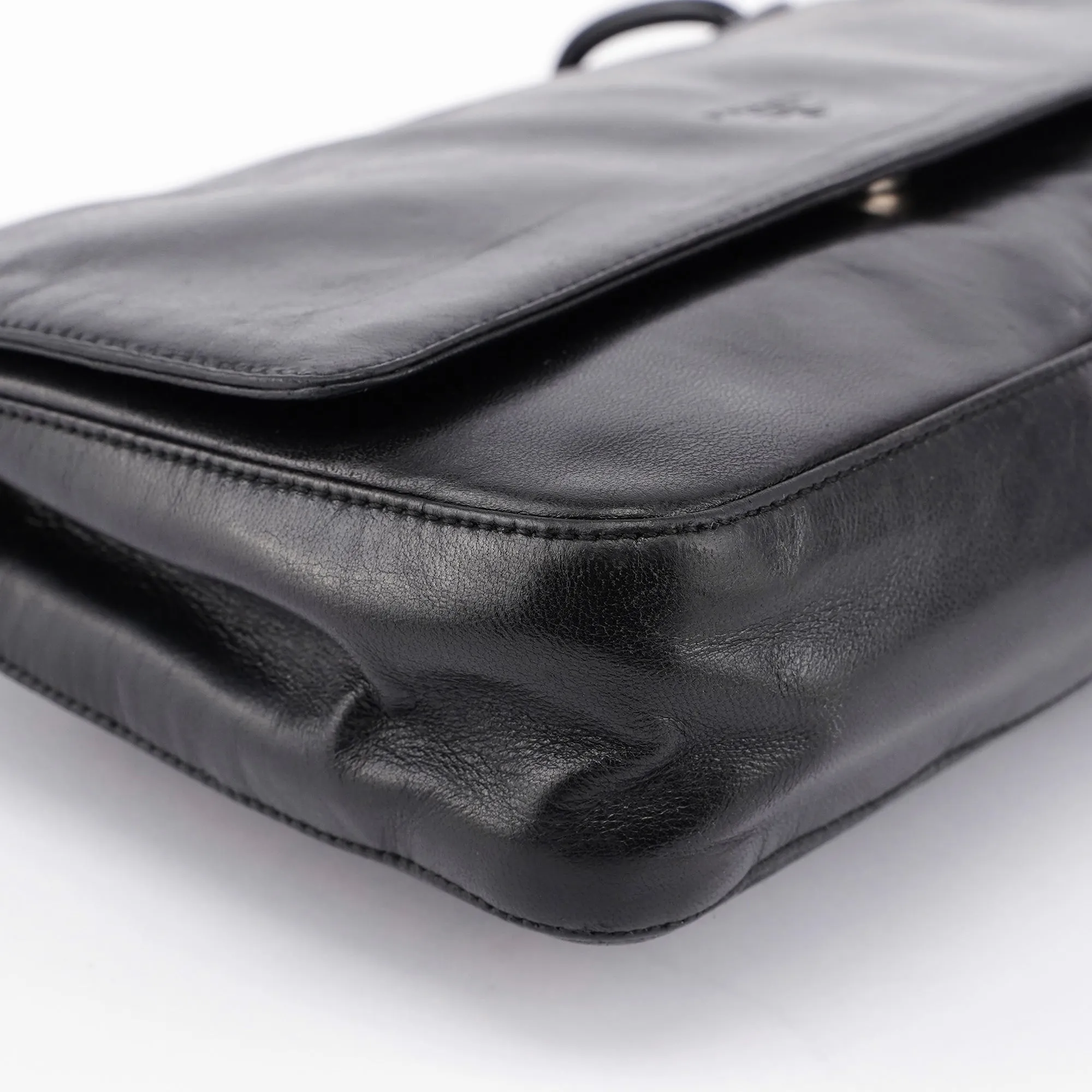 Black Calfskin Plastic Chain Shoulder Bag