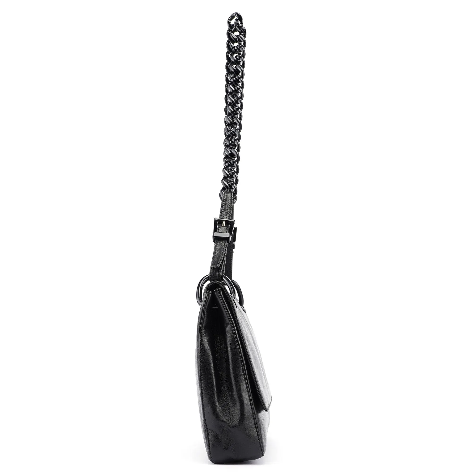 Black Calfskin Plastic Chain Shoulder Bag