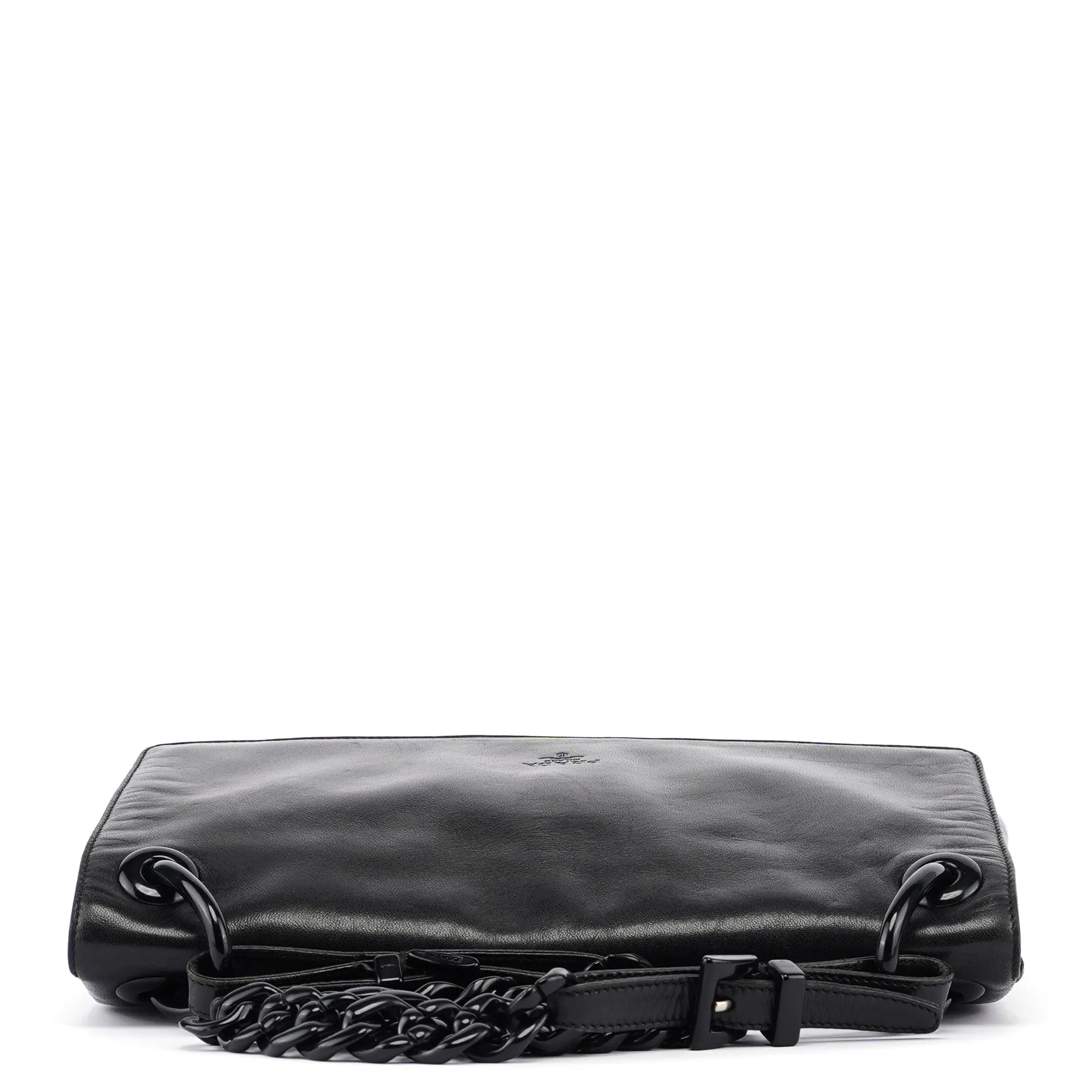Black Calfskin Plastic Chain Shoulder Bag