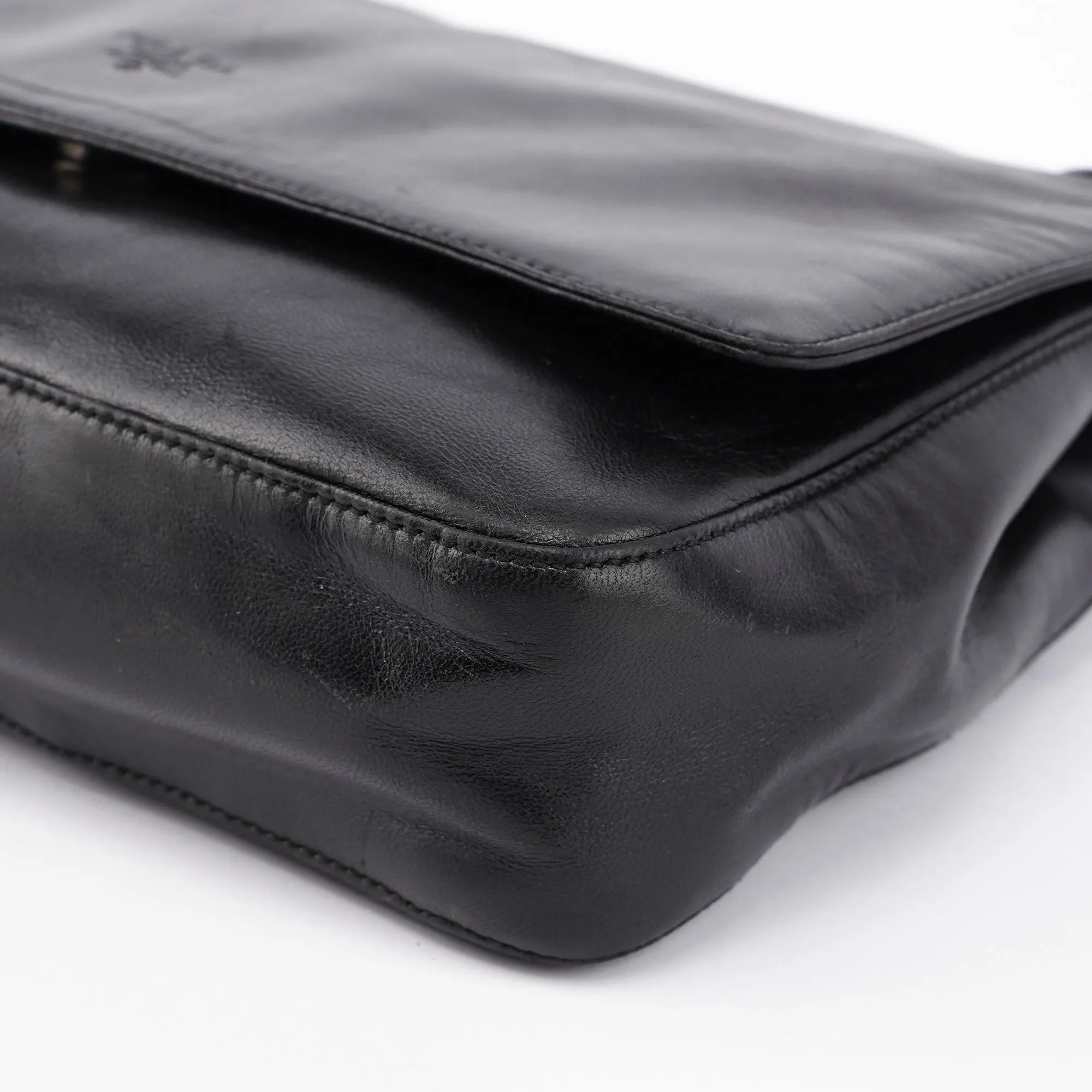 Black Calfskin Plastic Chain Shoulder Bag