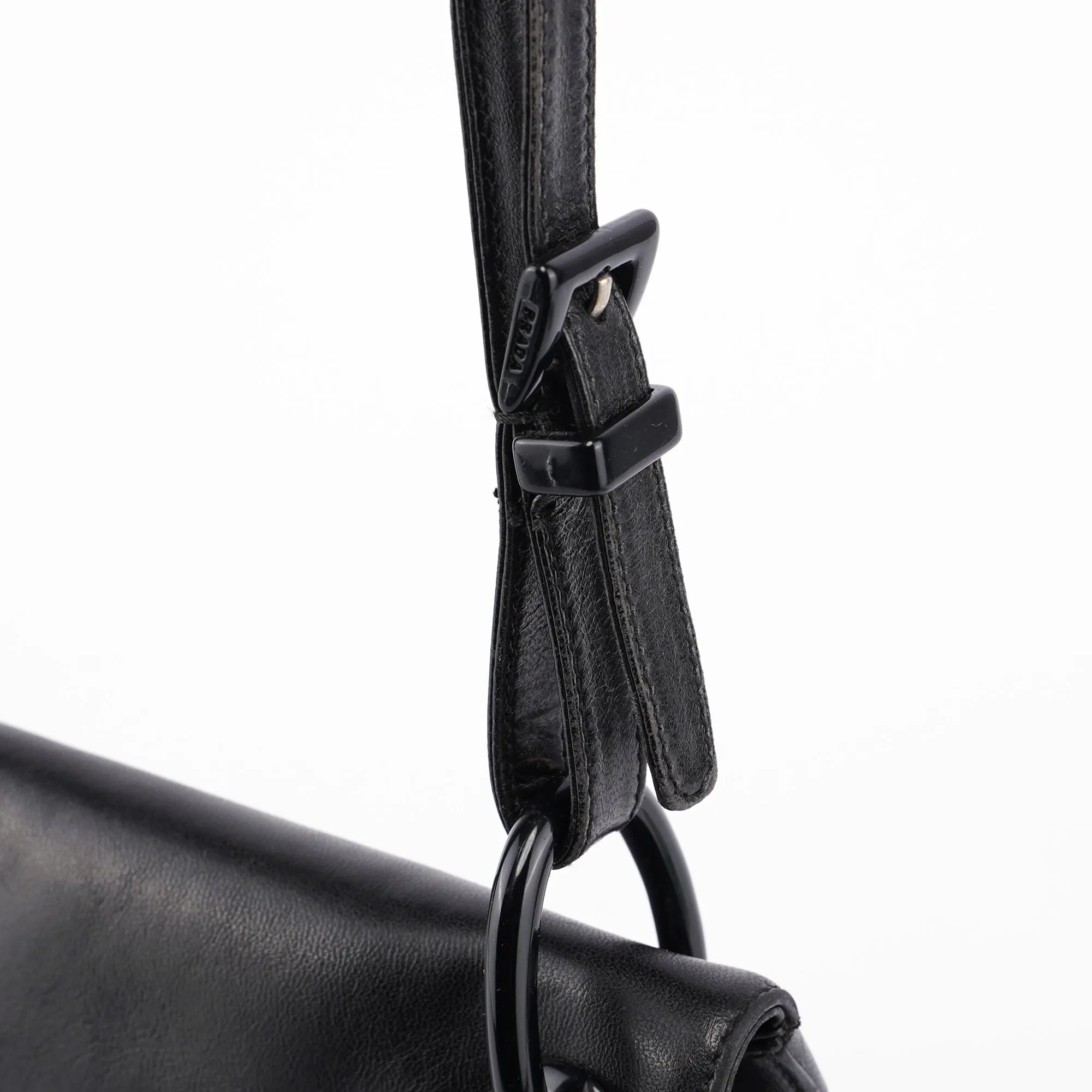 Black Calfskin Plastic Chain Shoulder Bag