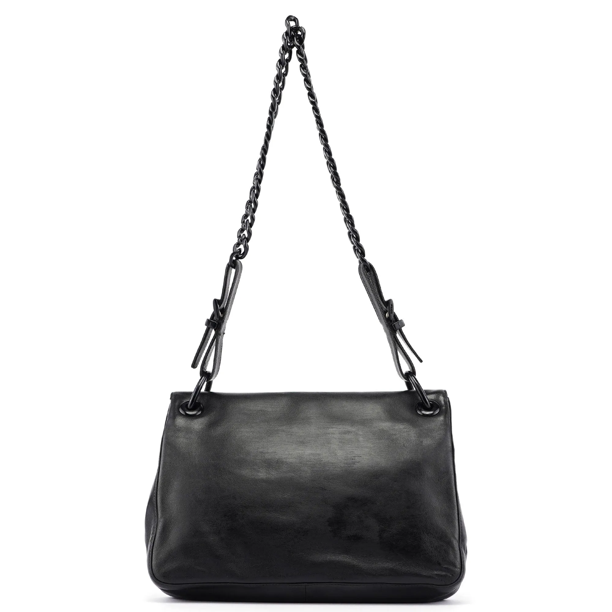 Black Calfskin Plastic Chain Shoulder Bag