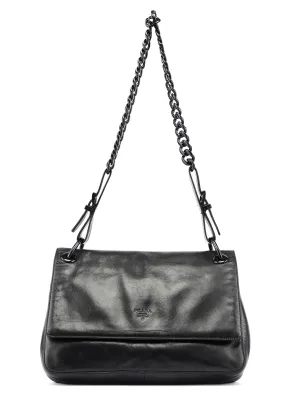 Black Calfskin Plastic Chain Shoulder Bag