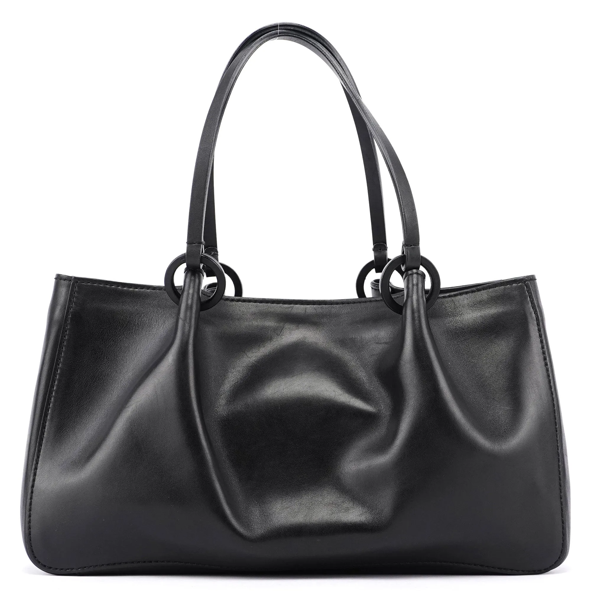 Black Calfskin Tote With Pouch