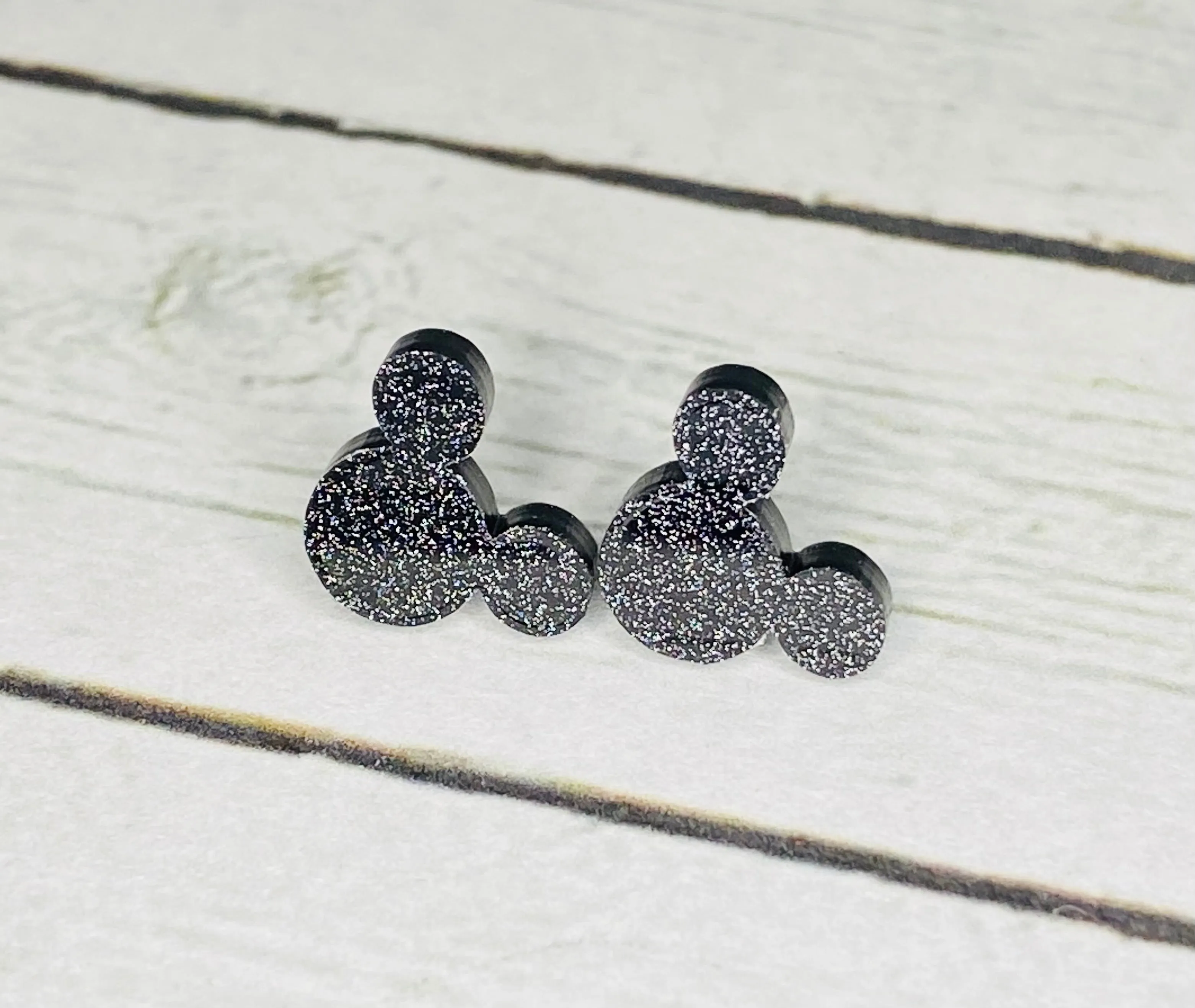 Black Glitter Mouse Earrings