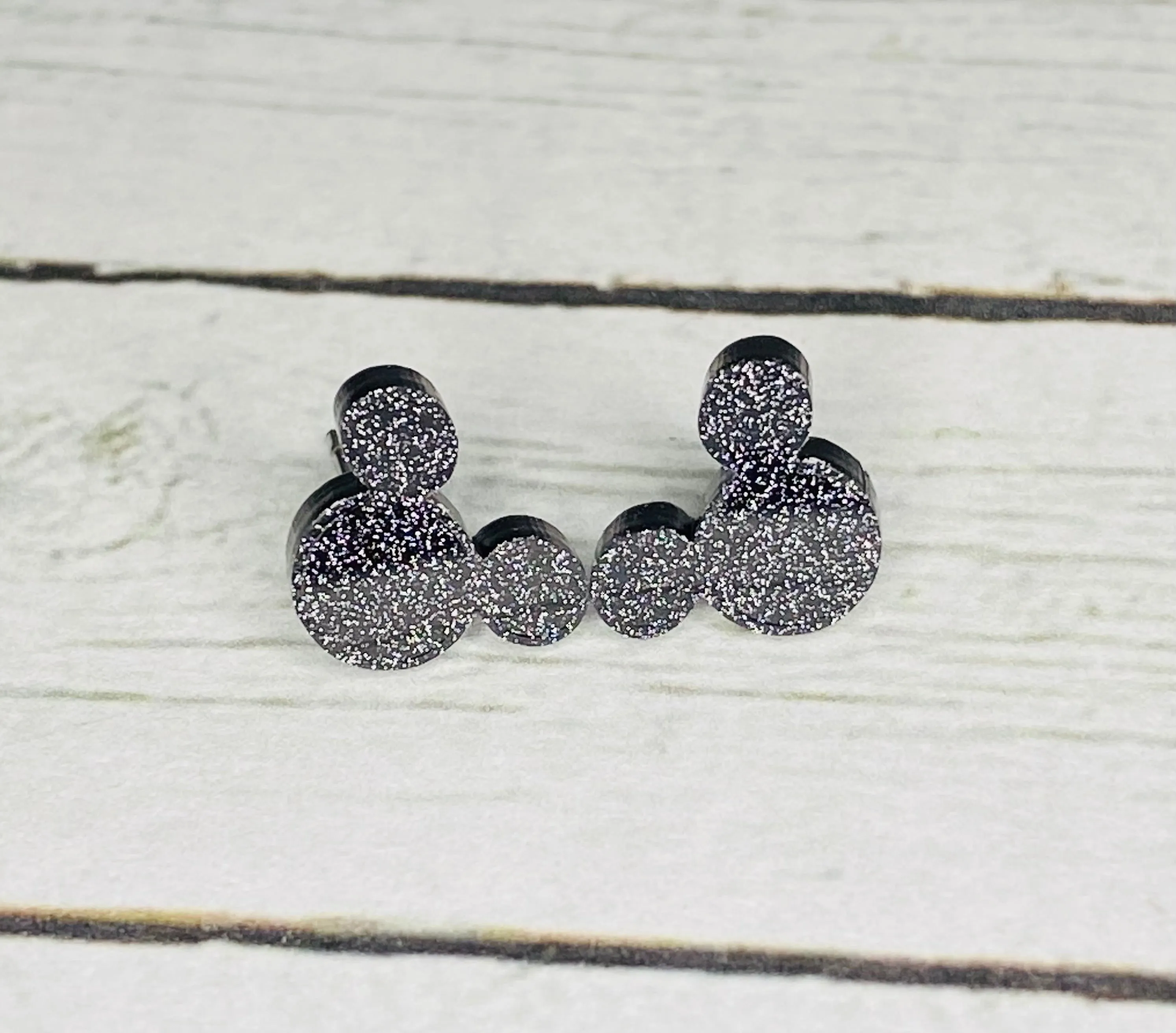 Black Glitter Mouse Earrings