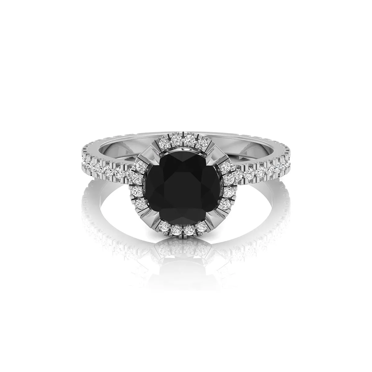 Black Round CZ Stone Halo Anniversary Gift Ring For Women