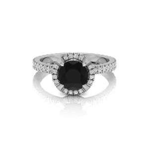 Black Round CZ Stone Halo Anniversary Gift Ring For Women