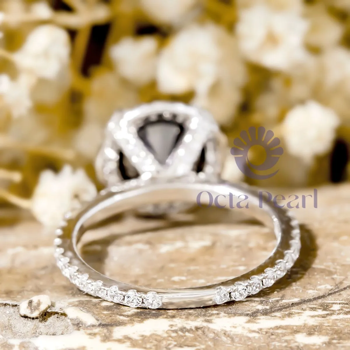 Black Round CZ Stone Halo Anniversary Gift Ring For Women