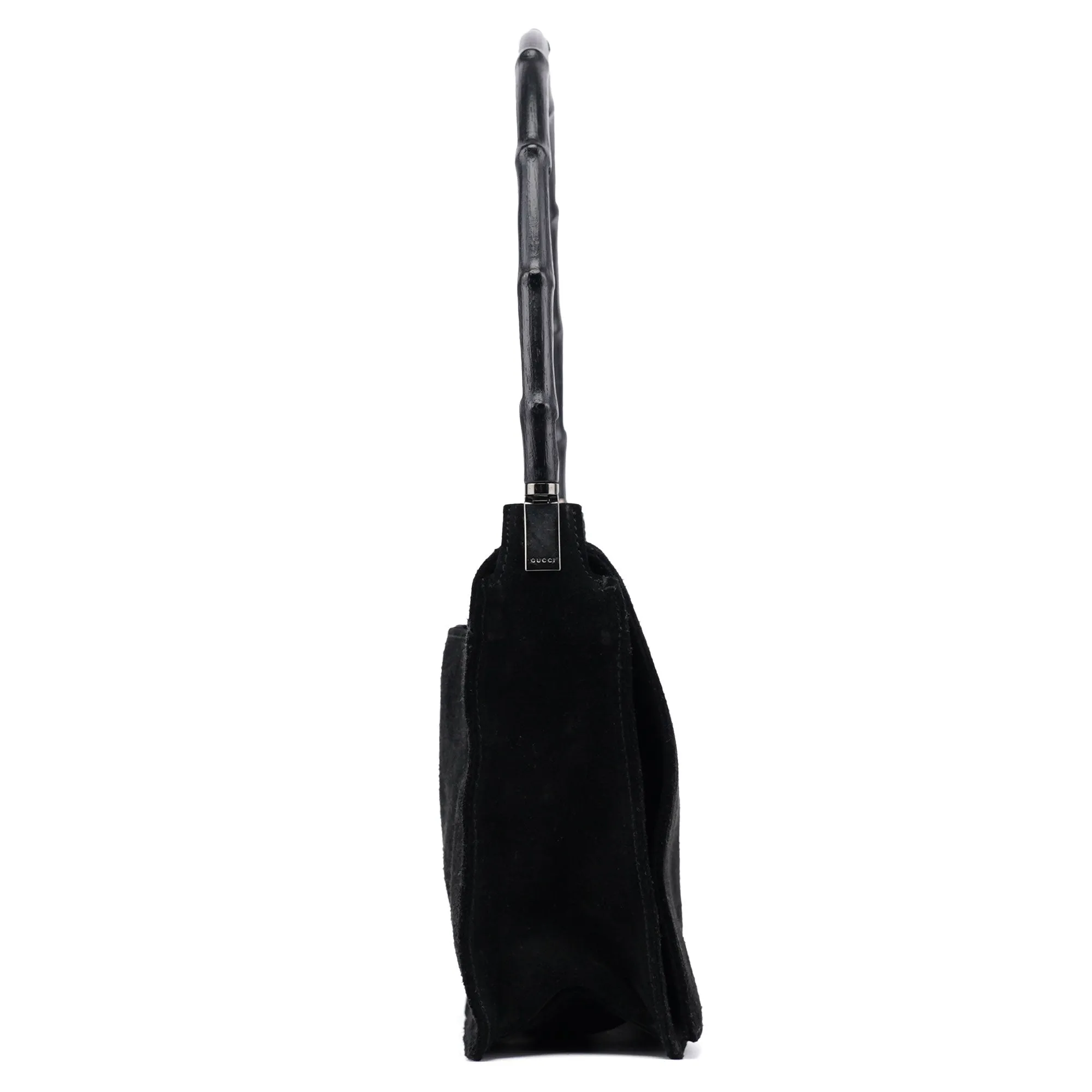 Black Suede Bamboo Flap Shoulder Bag