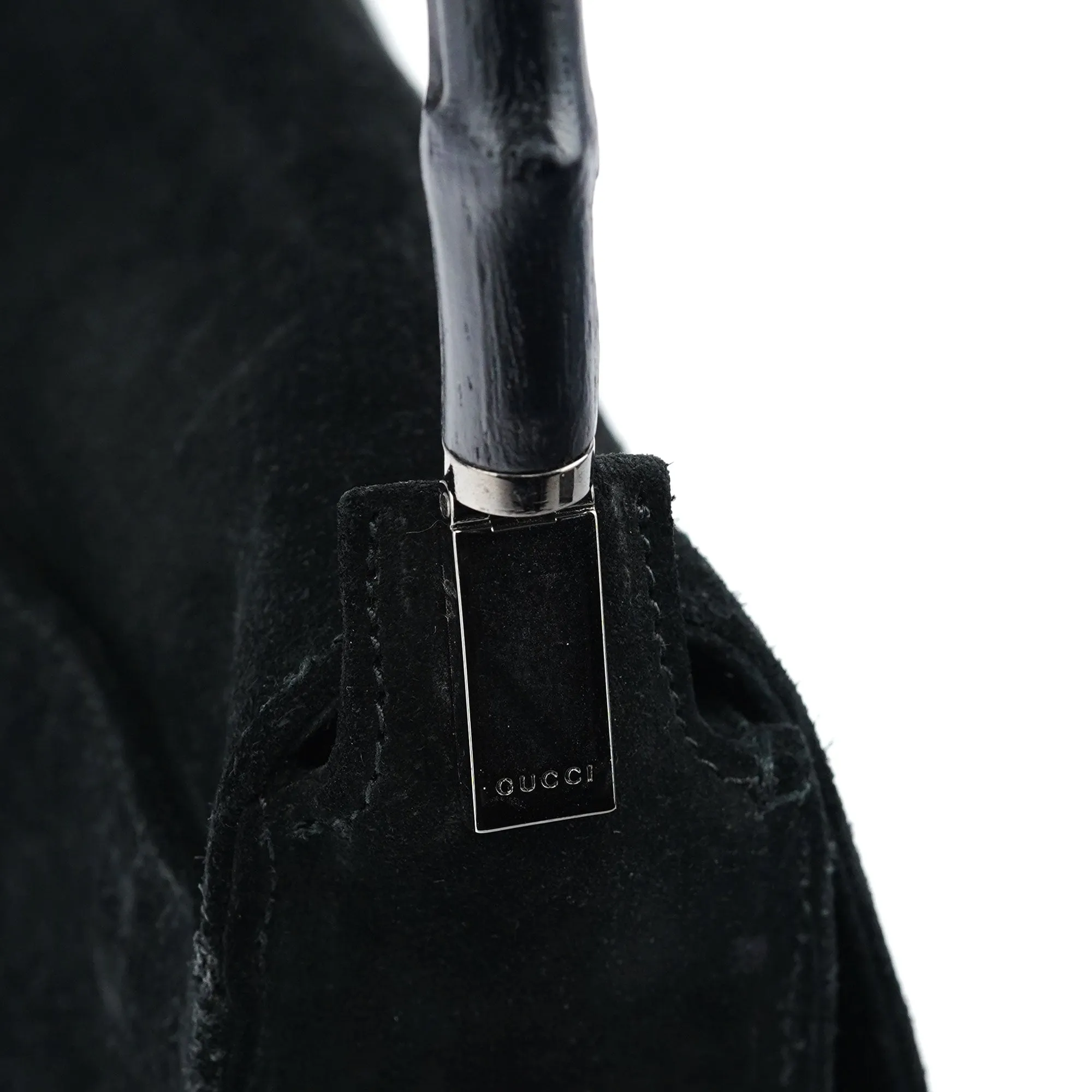 Black Suede Bamboo Flap Shoulder Bag