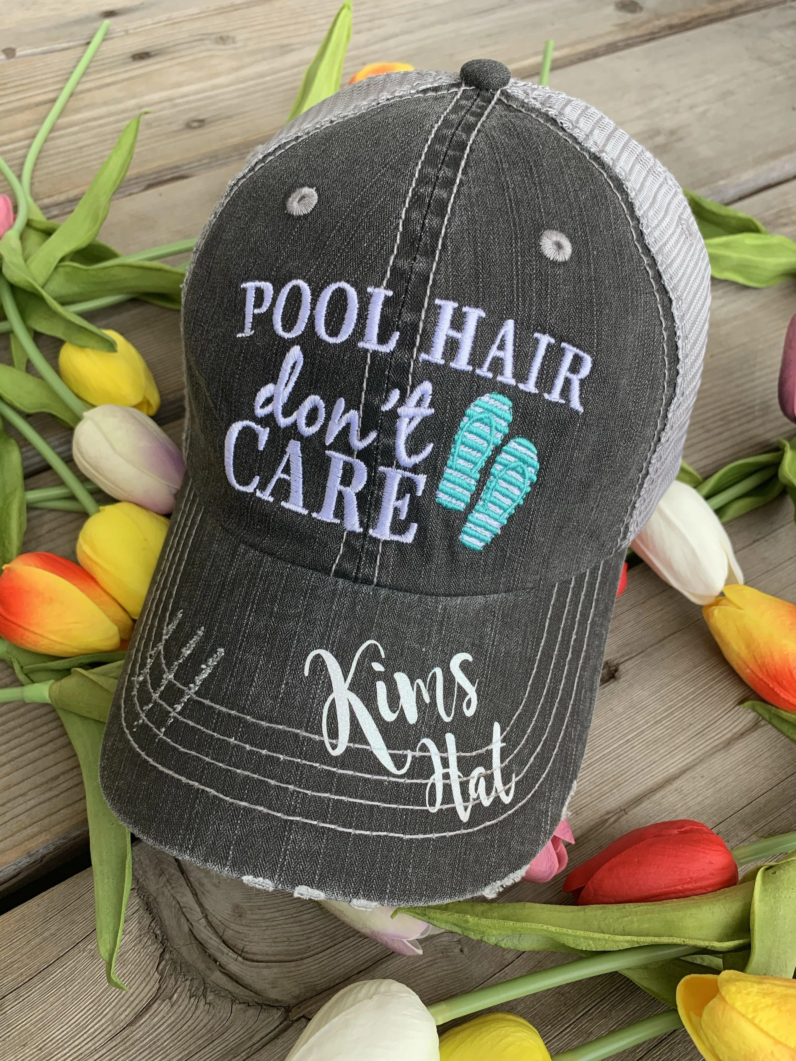 Blessed Hats Simply Blessed Pink or teal cross Gray distressed trucker cap with adjustable velkro Blessed hot mess