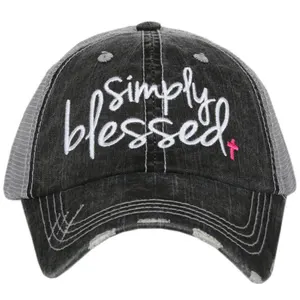 Blessed Hats Simply Blessed Pink or teal cross Gray distressed trucker cap with adjustable velkro Blessed hot mess