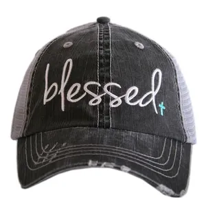 Blessed Hats Simply Blessed Pink or teal cross Gray distressed trucker cap with adjustable velkro Blessed hot mess