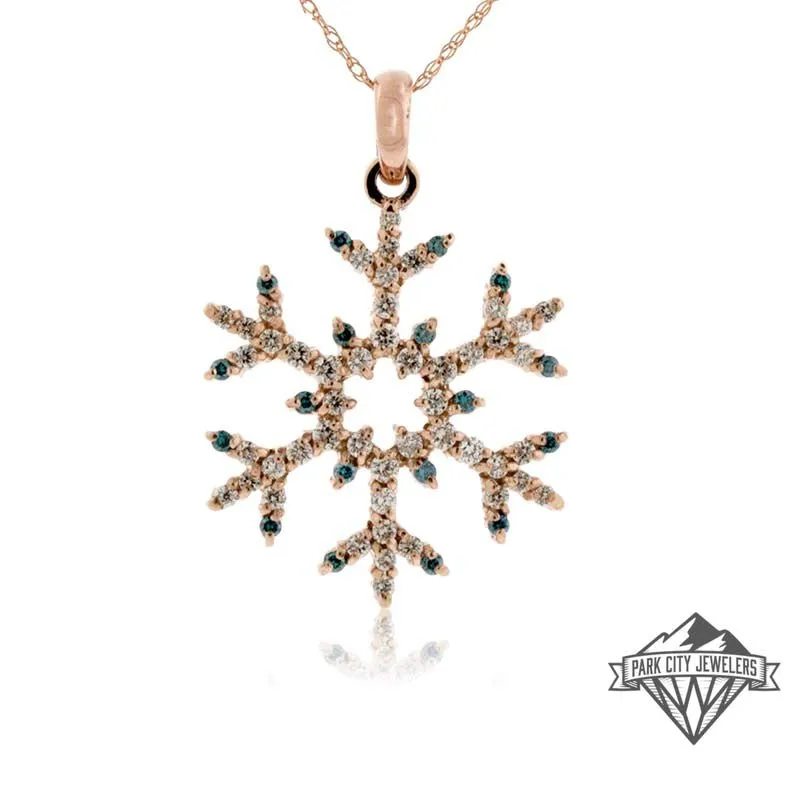 Blue Diamond Tipped Half Carat Pave Diamond Snowflake Necklace