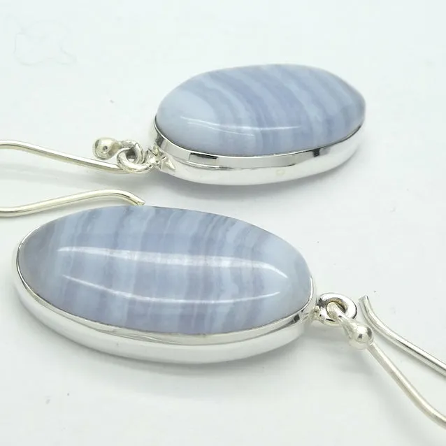Blue Lace Agate Earring, Oval Cabochon, 925 Silver g2