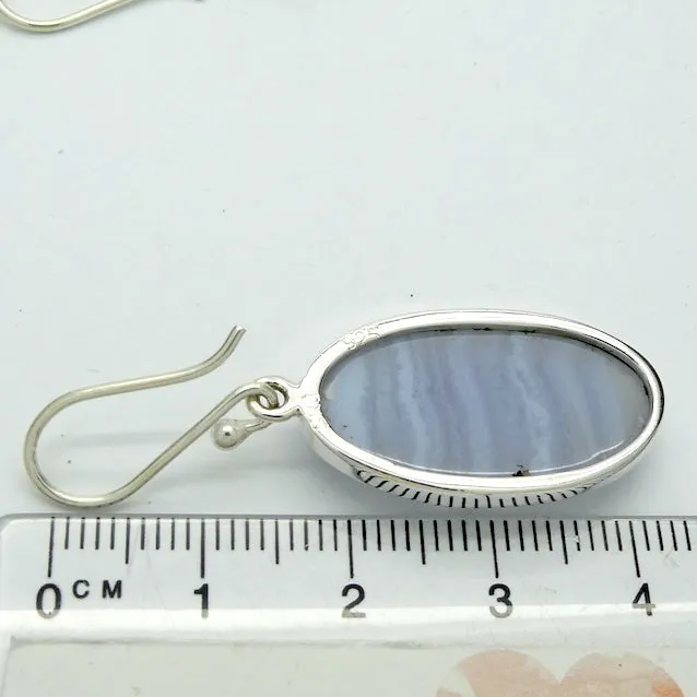 Blue Lace Agate Earring, Oval Cabochon, 925 Silver g2