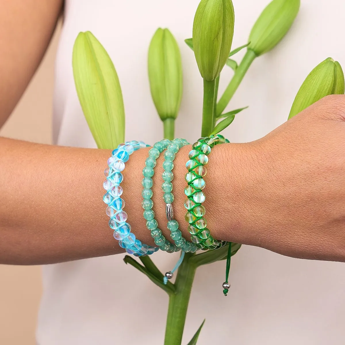 Blue Nebula x Rainbow Supernova | Silver | Double Galaxy Glass Bracelet