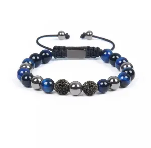 Blue Tiger Eye & Gunmetal Beads Bracelet