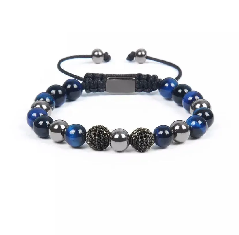 Blue Tiger Eye & Gunmetal Beads Bracelet