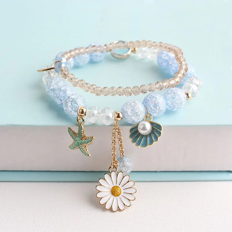 Bohemian small fresh sea crystal ceramic fringed string Conch Shell Pendant Christmas pendant bracelet for women Jewelry gifts