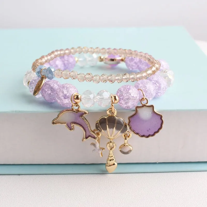 Bohemian small fresh sea crystal ceramic fringed string Conch Shell Pendant Christmas pendant bracelet for women Jewelry gifts