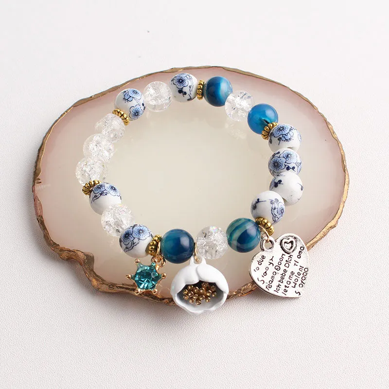 Bohemian small fresh sea crystal ceramic fringed string Conch Shell Pendant Christmas pendant bracelet for women Jewelry gifts