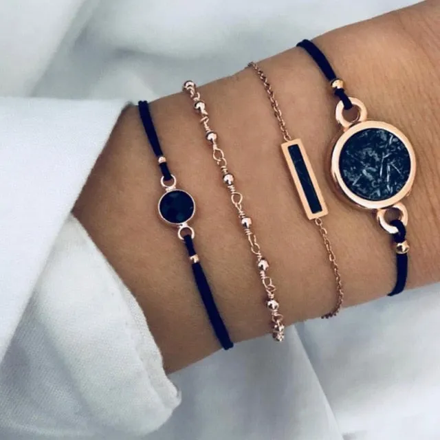 Boho Mixed Geometric Crystal Multi Layer Bracelets Adjustable Lasso Lobster Clasp Punk Bracelet For Women Jewelry Gifts