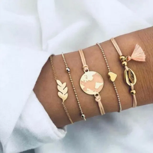 Boho Mixed Geometric Crystal Multi Layer Bracelets Adjustable Lasso Lobster Clasp Punk Bracelet For Women Jewelry Gifts